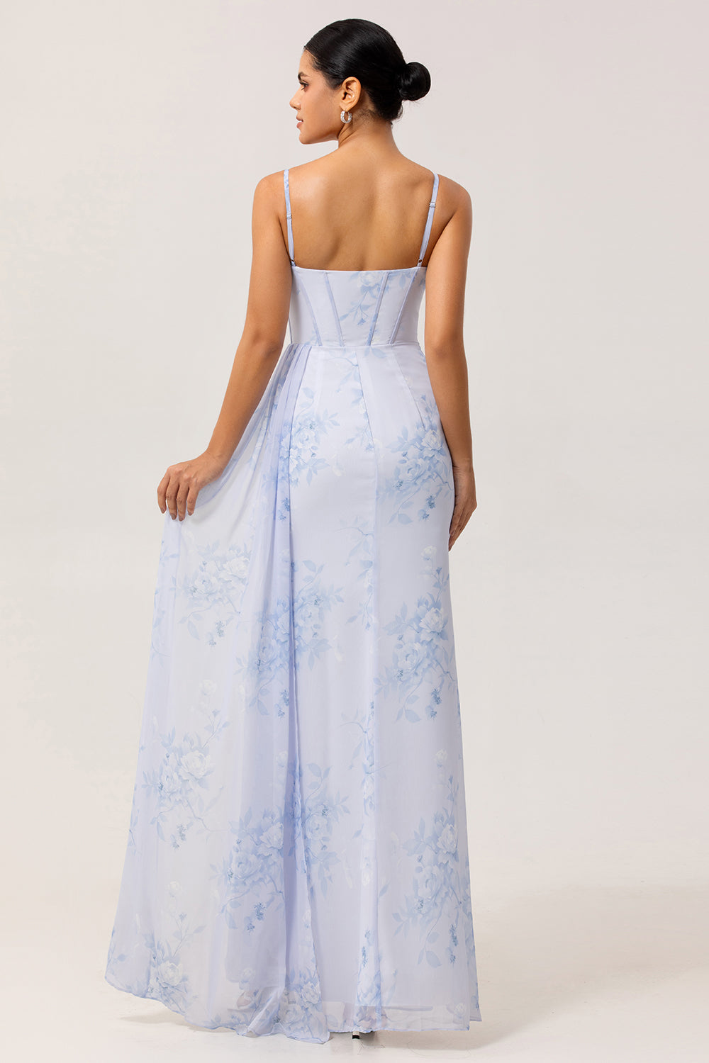 Margot Floral Ruched Corset Dress Blue 4