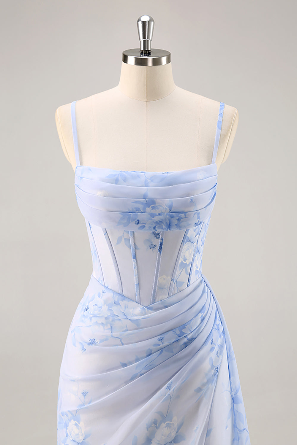 Margot Floral Ruched Corset Dress Blue 6