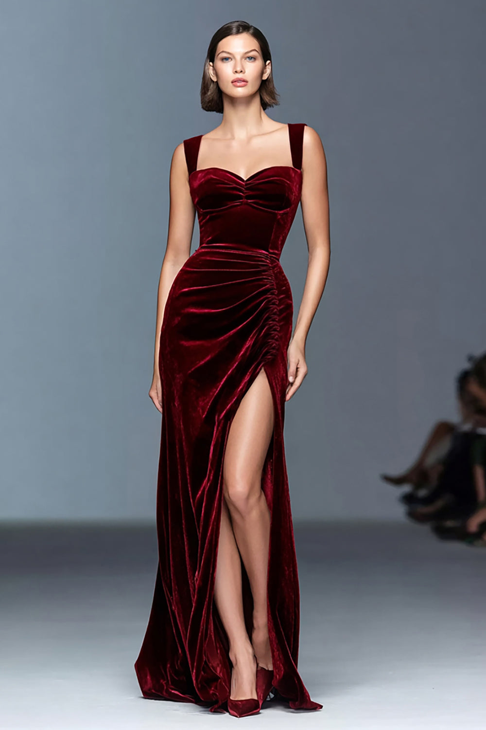 Margot Velvet A-Line Dress Line Velvet Ruched Long Formal Dress 1