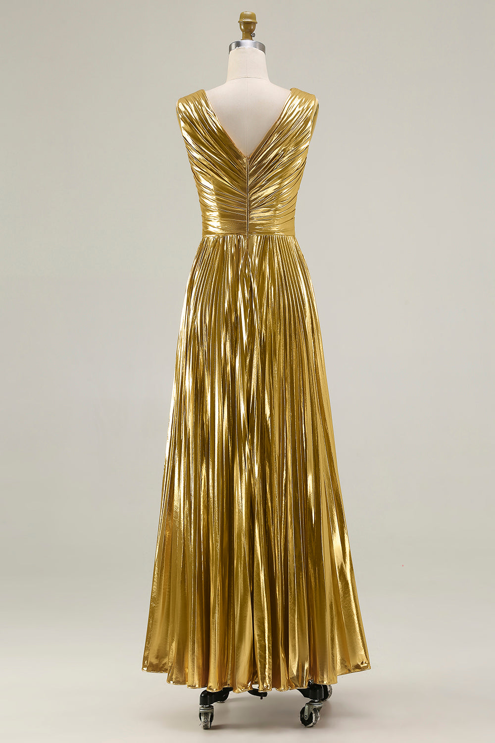 Valentina Gold Metallic Pleated Gown Gold 14