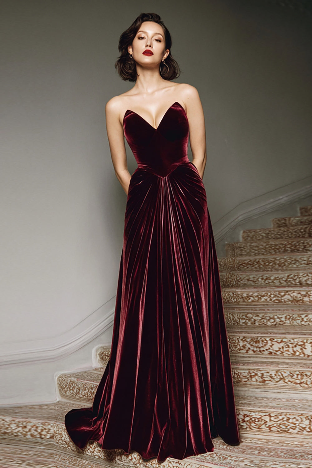 Margot Velvet A-Line Dress Burgundy 1