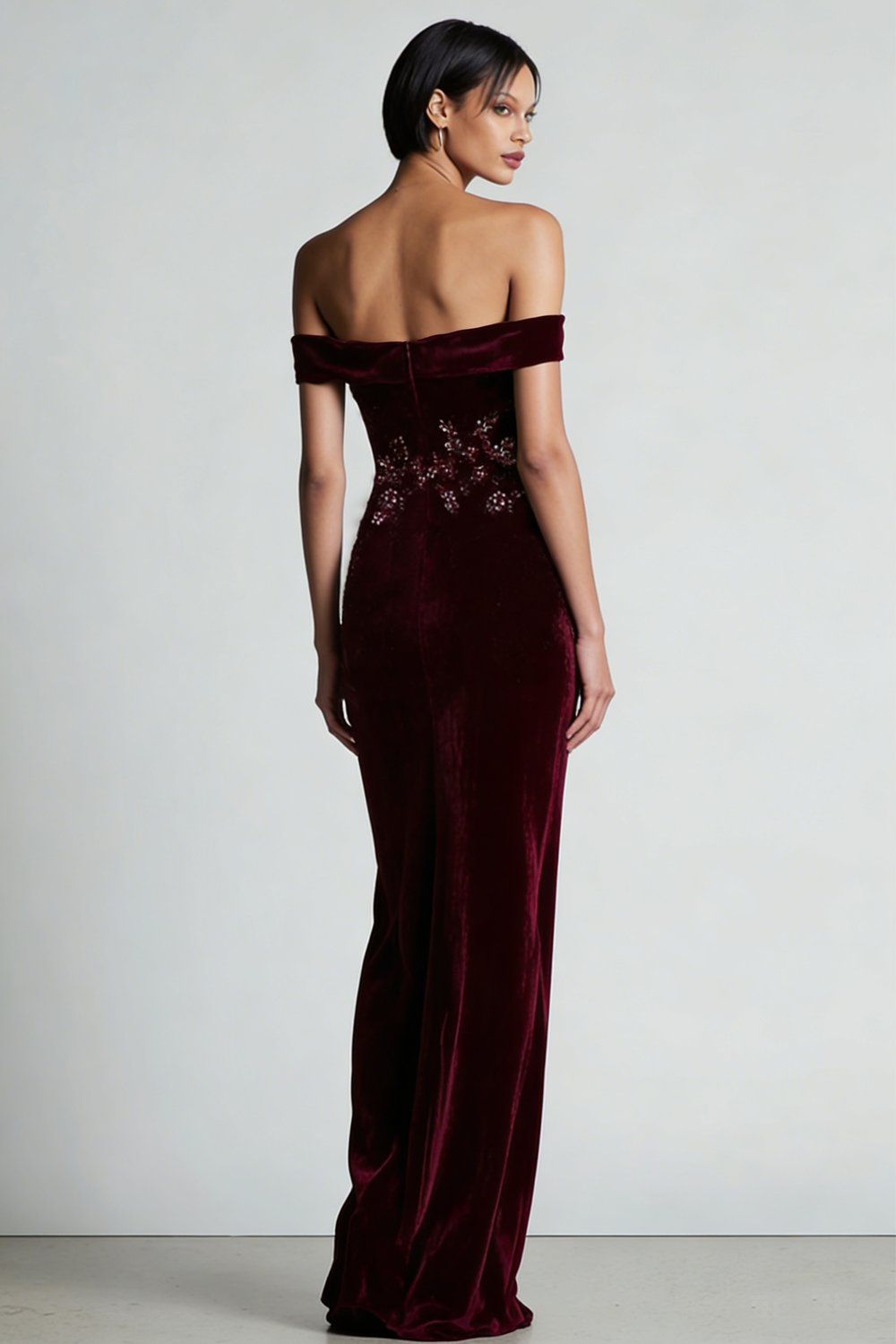 Vivienne Off-Shoulder Velvet Gown Burgundy 2