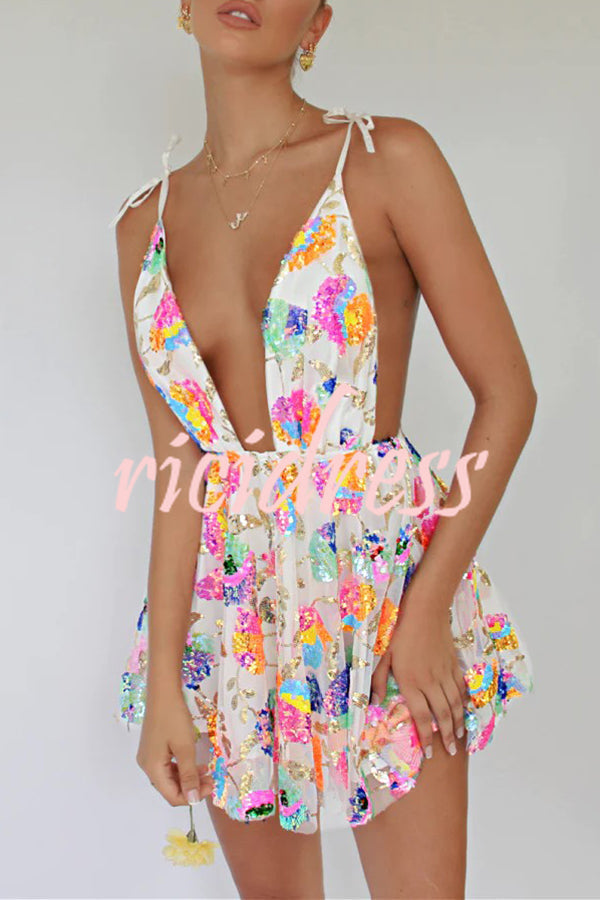 Arabella Sequined Floral Mini Dress Orange 5