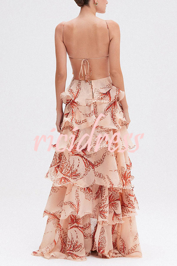 Ariae Butterfly Print Ruffle Maxi Dress up Maxi Dress 5