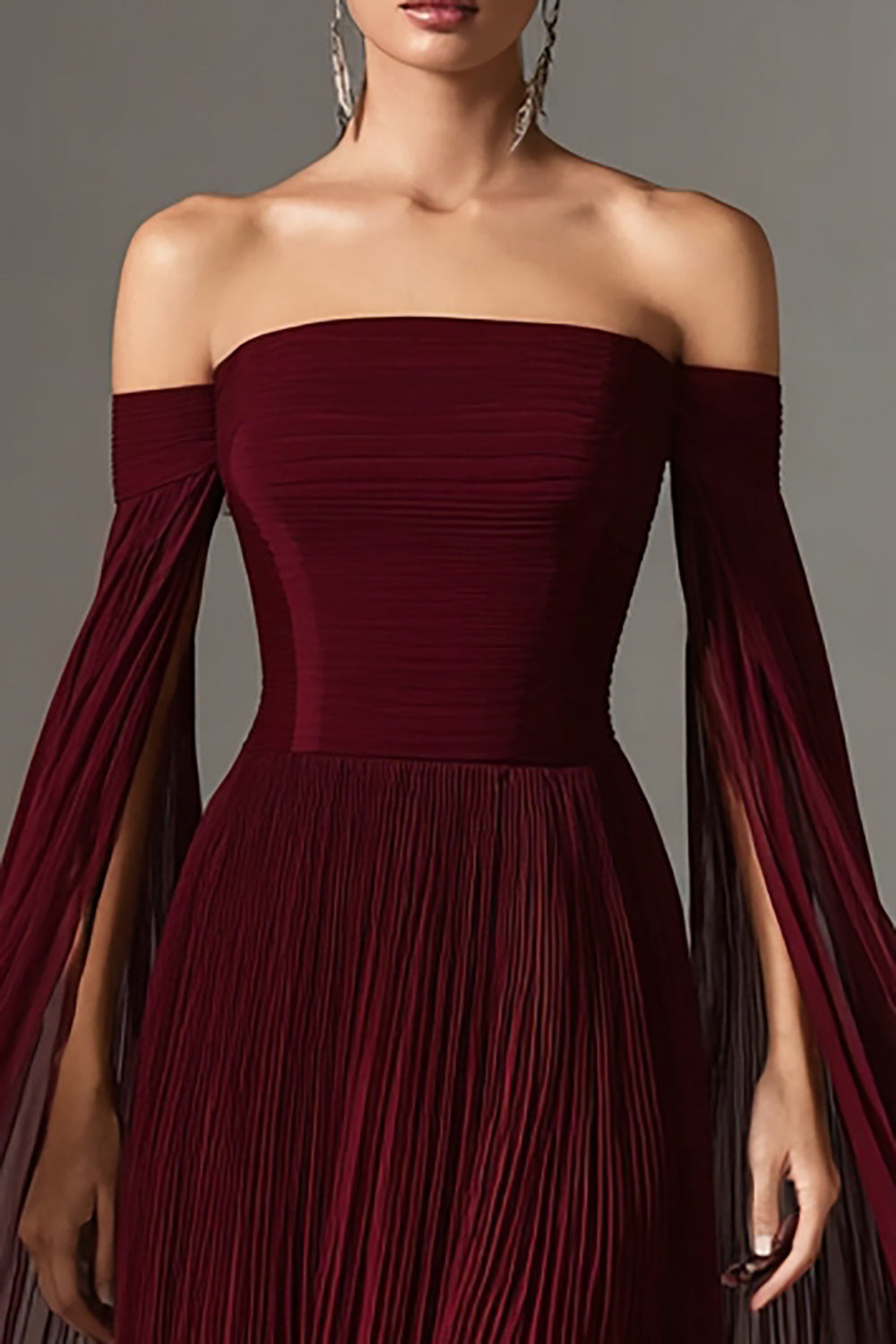 Margot Chiffon Off-Shoulder Gown with Cape Dark Navy 3