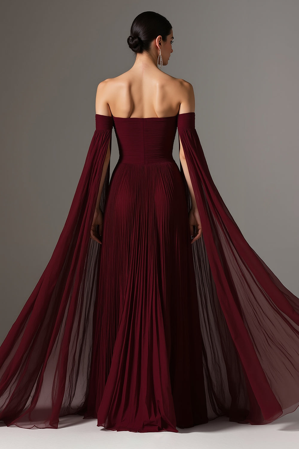 Margot Chiffon Off-Shoulder Gown with Cape Dark Green 2