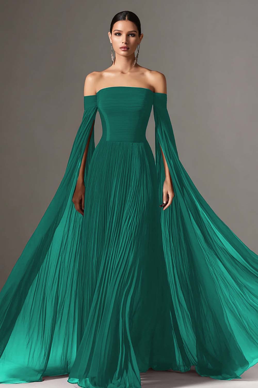 Margot Chiffon Off-Shoulder Gown with Cape Dark Navy 5