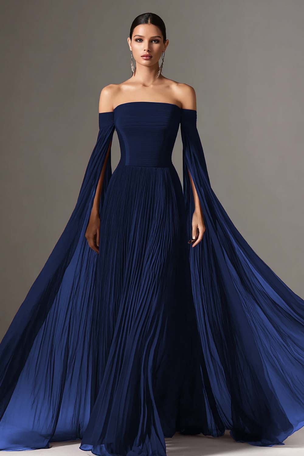 Margot Chiffon Off-Shoulder Gown with Cape Dark Green 6