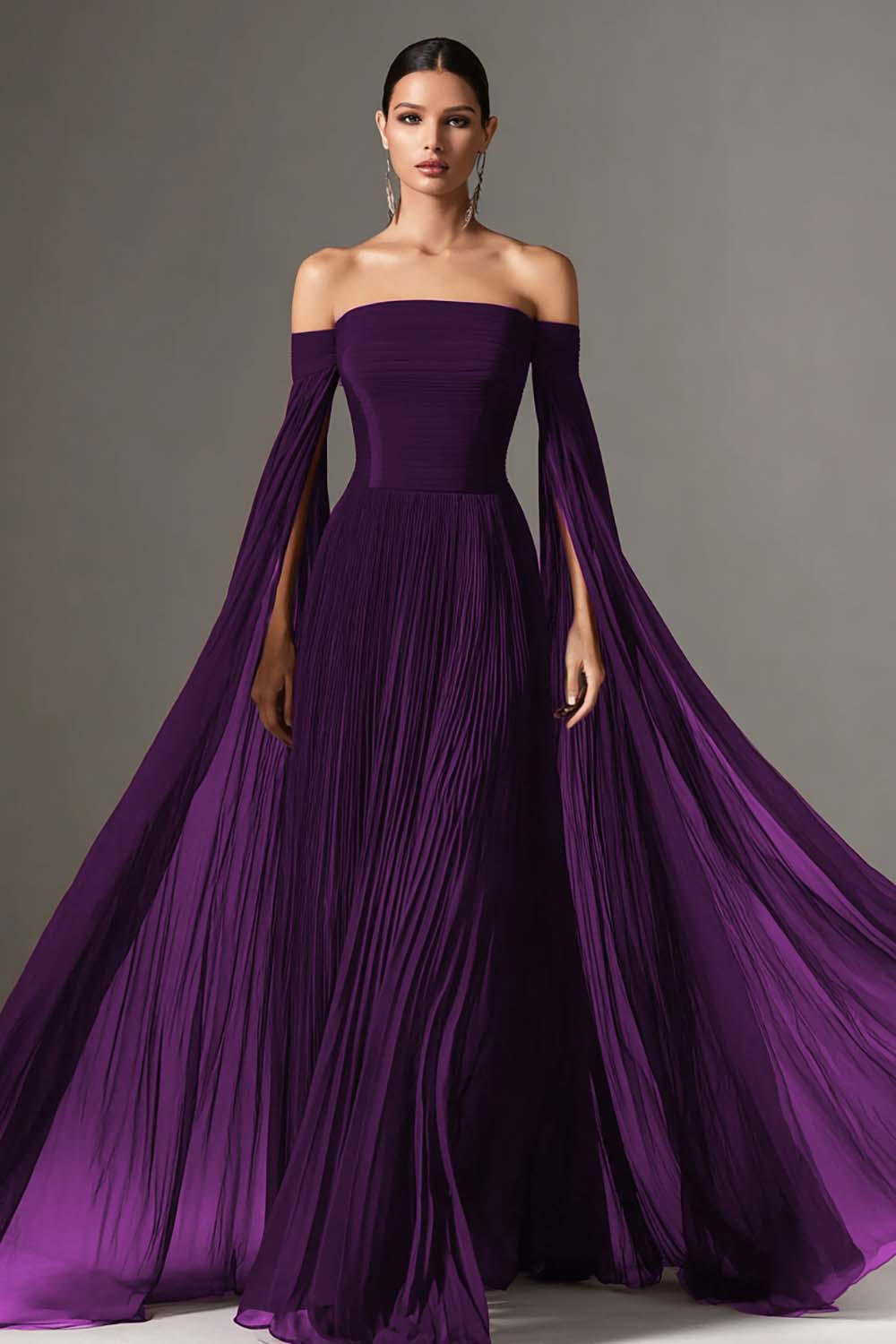 Margot Chiffon Off-Shoulder Gown with Cape Black 7