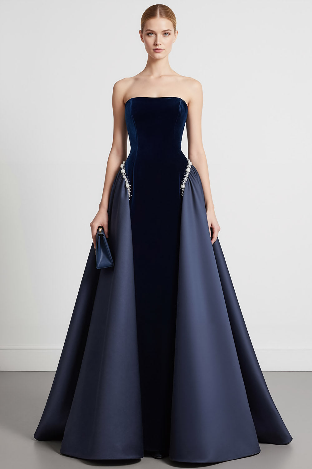 Arabella Velvet Cape Gown Navy 1