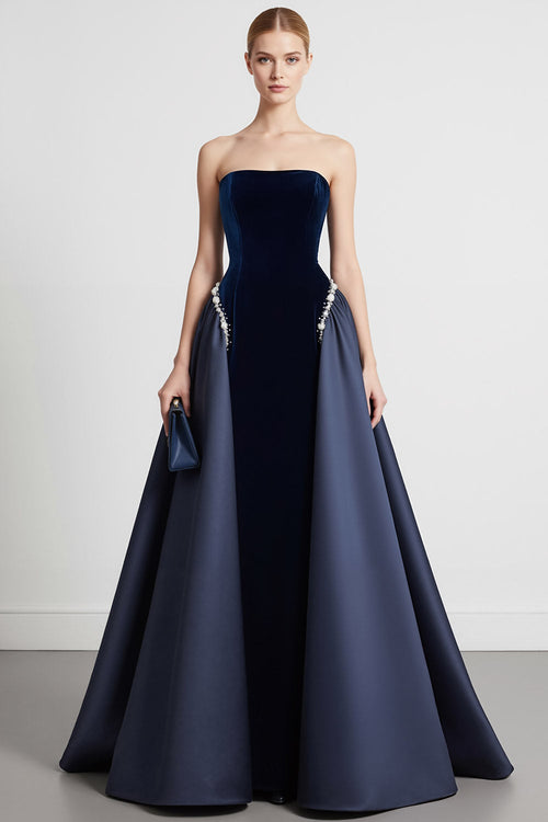 Arabella Velvet Cape Gown Navy 1