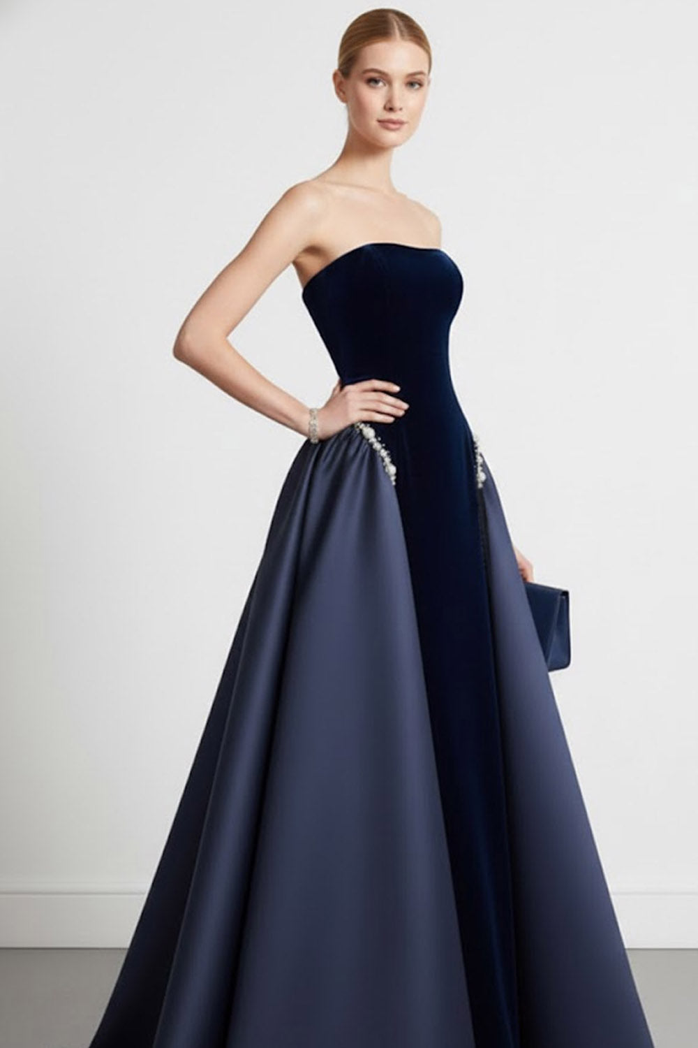 Arabella Velvet Cape Gown Navy 3