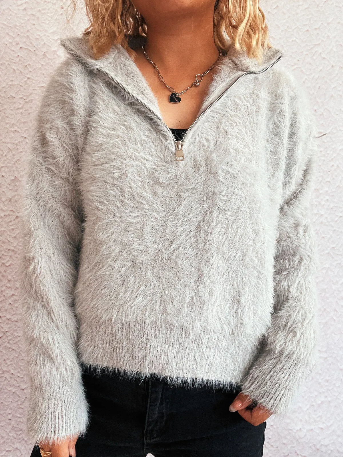 Sabine Half-Zip Knit Sweater White 1