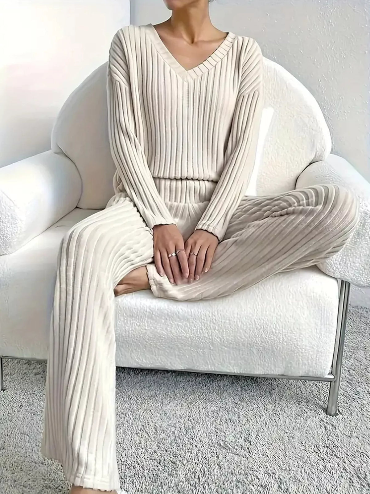 Celeste Ribbed Knit Two-Piece Set Off-white 2