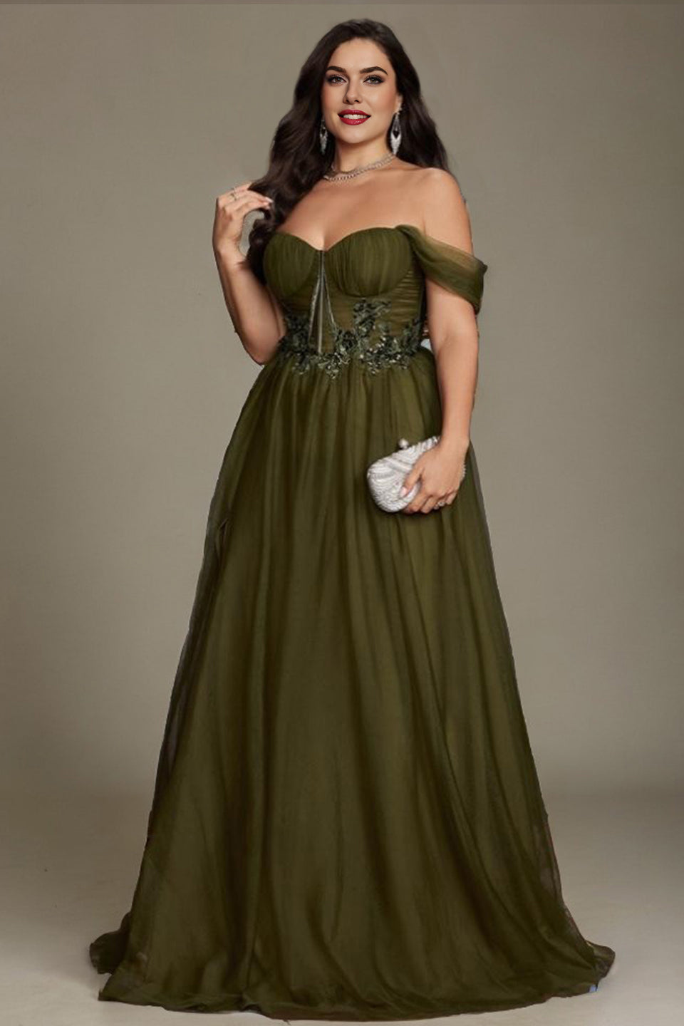 Valentina Off-Shoulder Maxi Dress in Sage Black 4