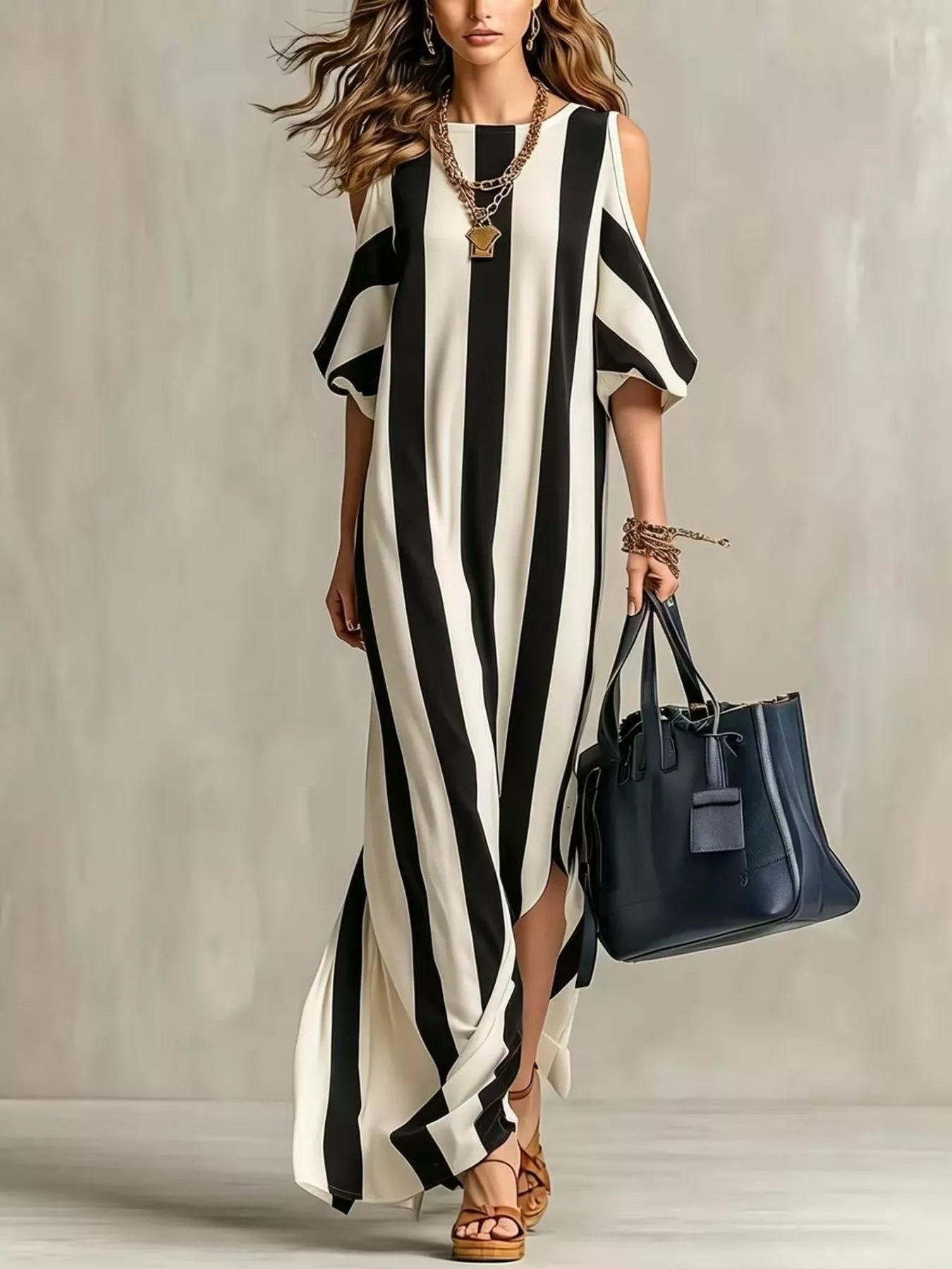 Isadora Striped Cold Shoulder Maxi Dress Yellow 3