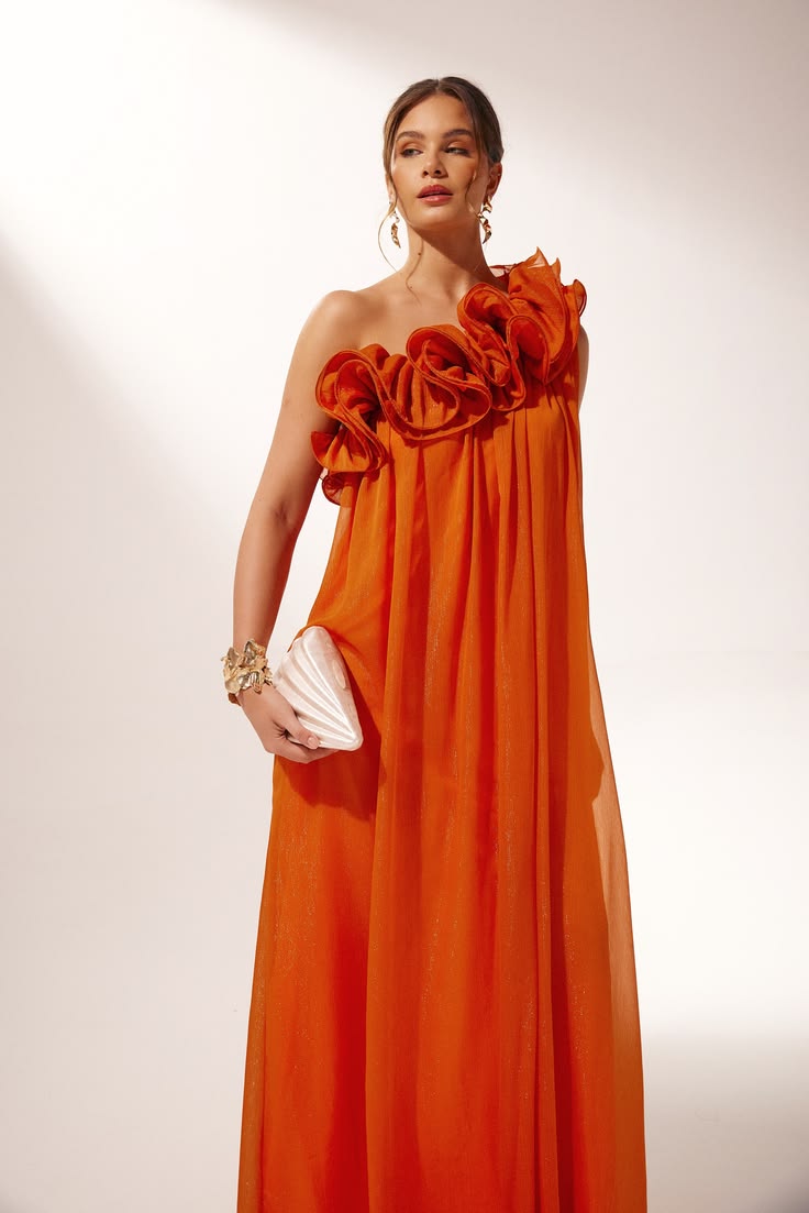 Hedda One-Shoulder Floral Maxi Dress Orange 1