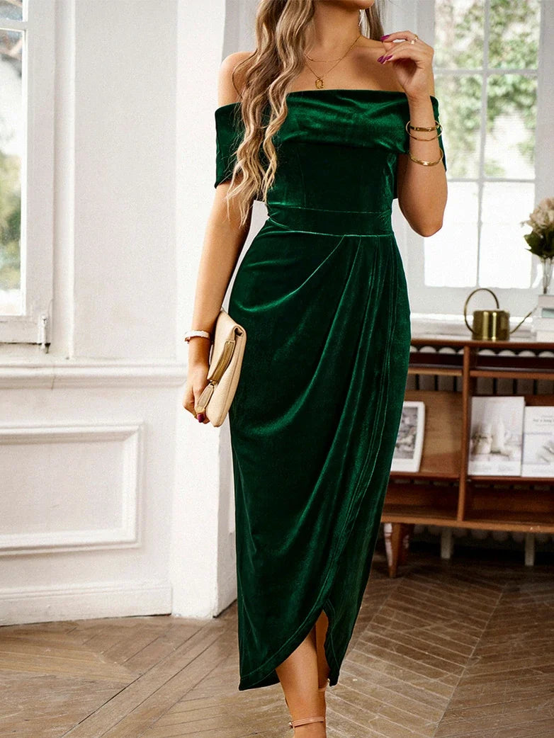 Anaïs Off-Shoulder Velvet Midi Dress Wine 2