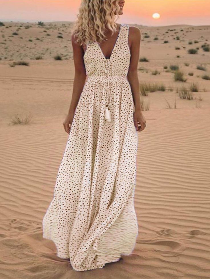 Margot Polka Dot Maxi Dress Beige 1