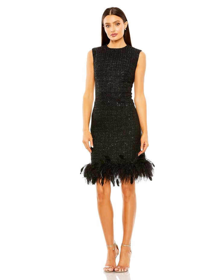 Margot A-Line Shift Dress with Feather Trim Black 1