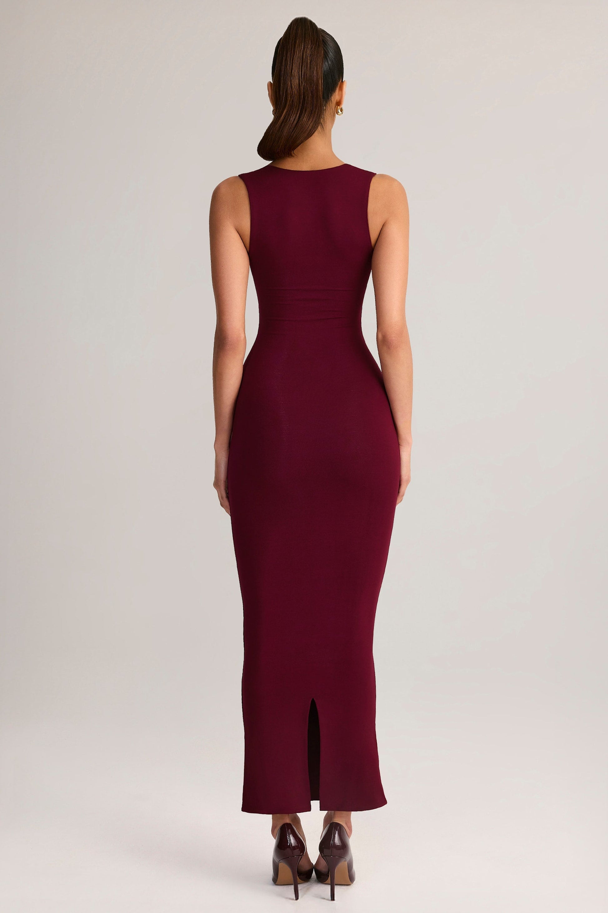 Ainslee Square Neck Midi Dress Neck Bodycon Midi Dress in Wine 2