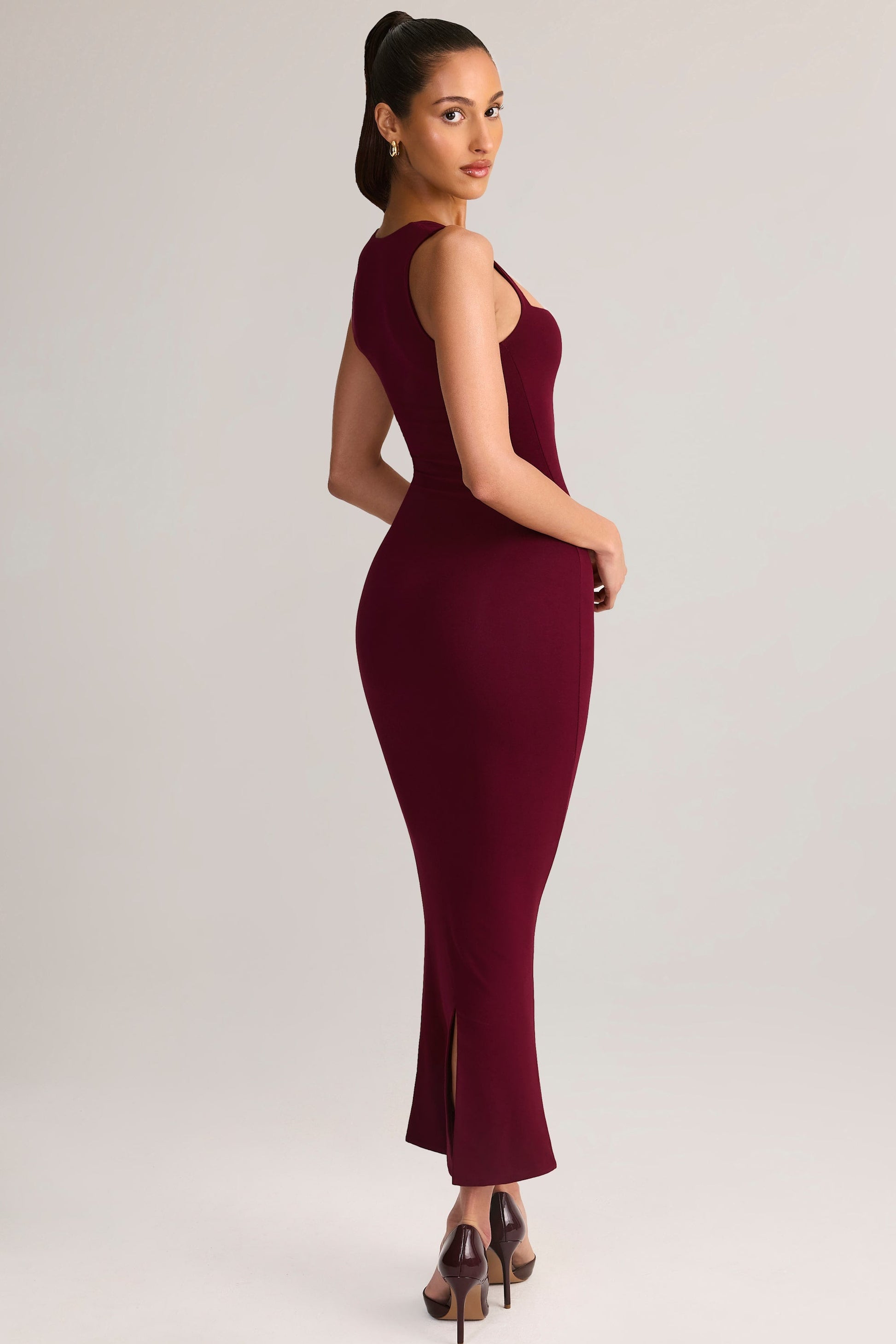 Ainslee Square Neck Midi Dress Neck Bodycon Midi Dress in Wine 8