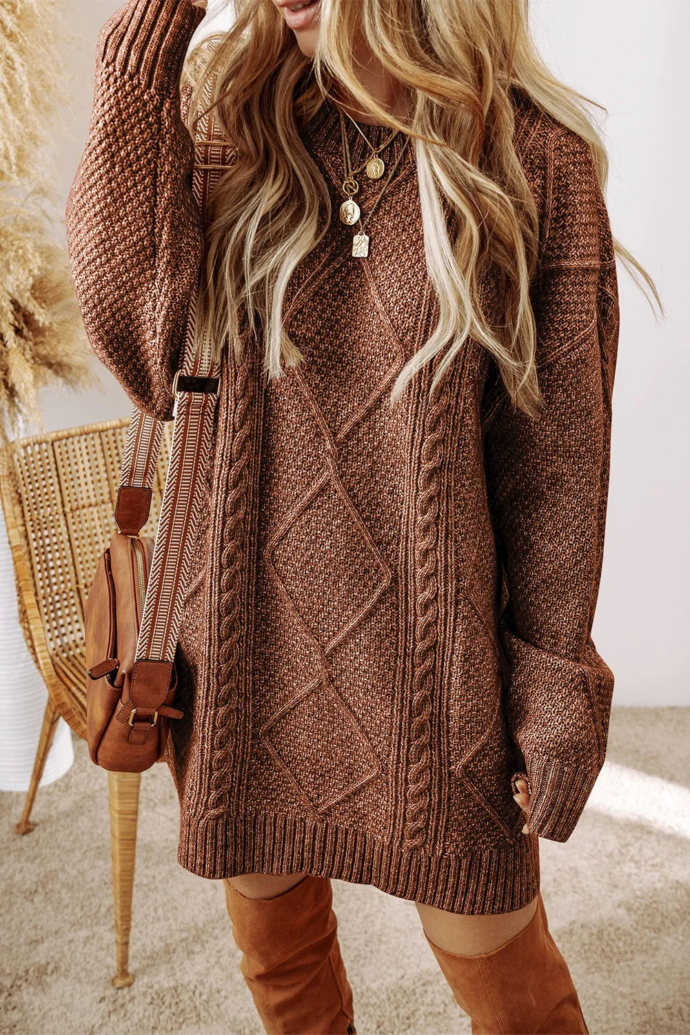 Margot Cable-Knit Wrap Sweater Dress Sage 7