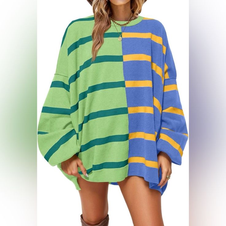 Margot Oversized Striped Sweater Green 1