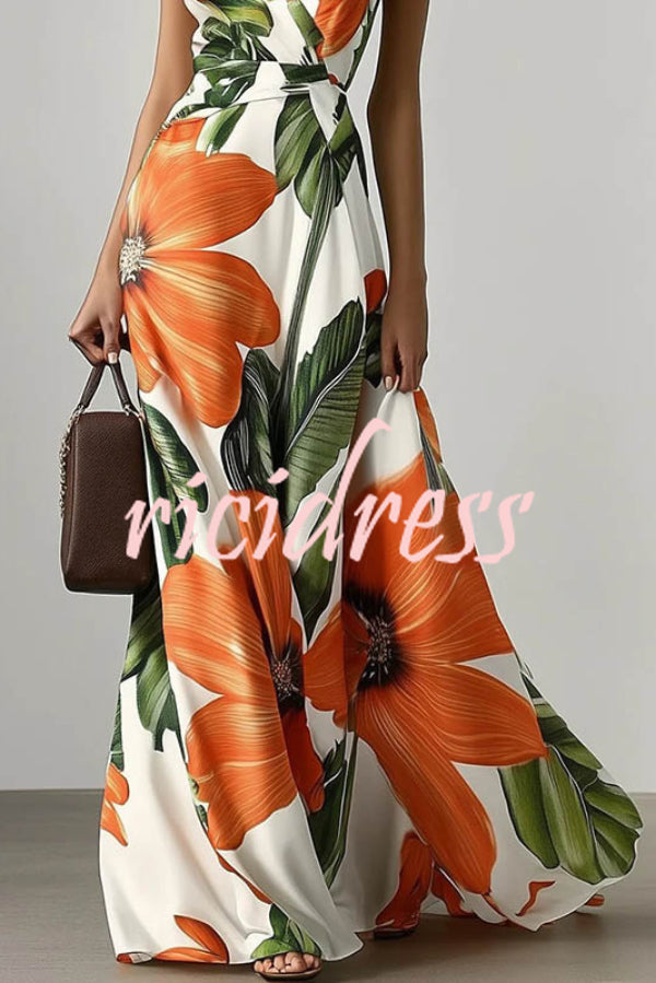 Margot Floral Linen Maxi Dress neck Sleeveless Fitted Waist Vacation Maxi Dress 3