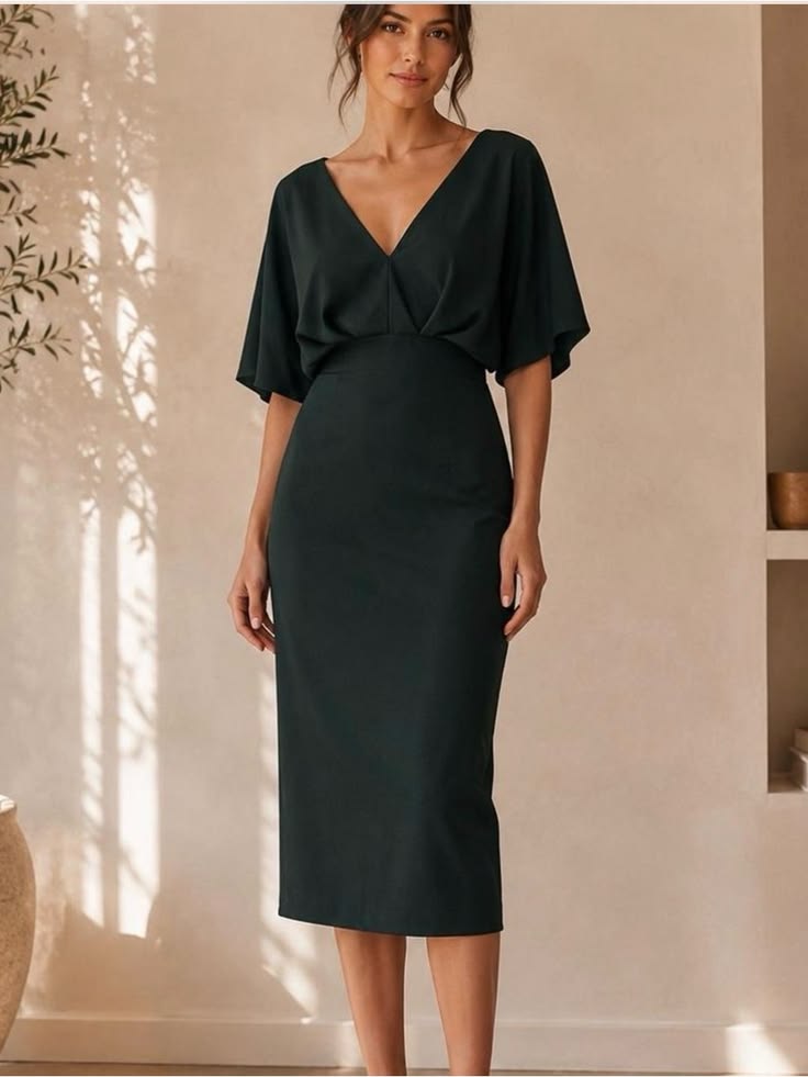 Valentina Deep Green Midi Dress Emerald 1