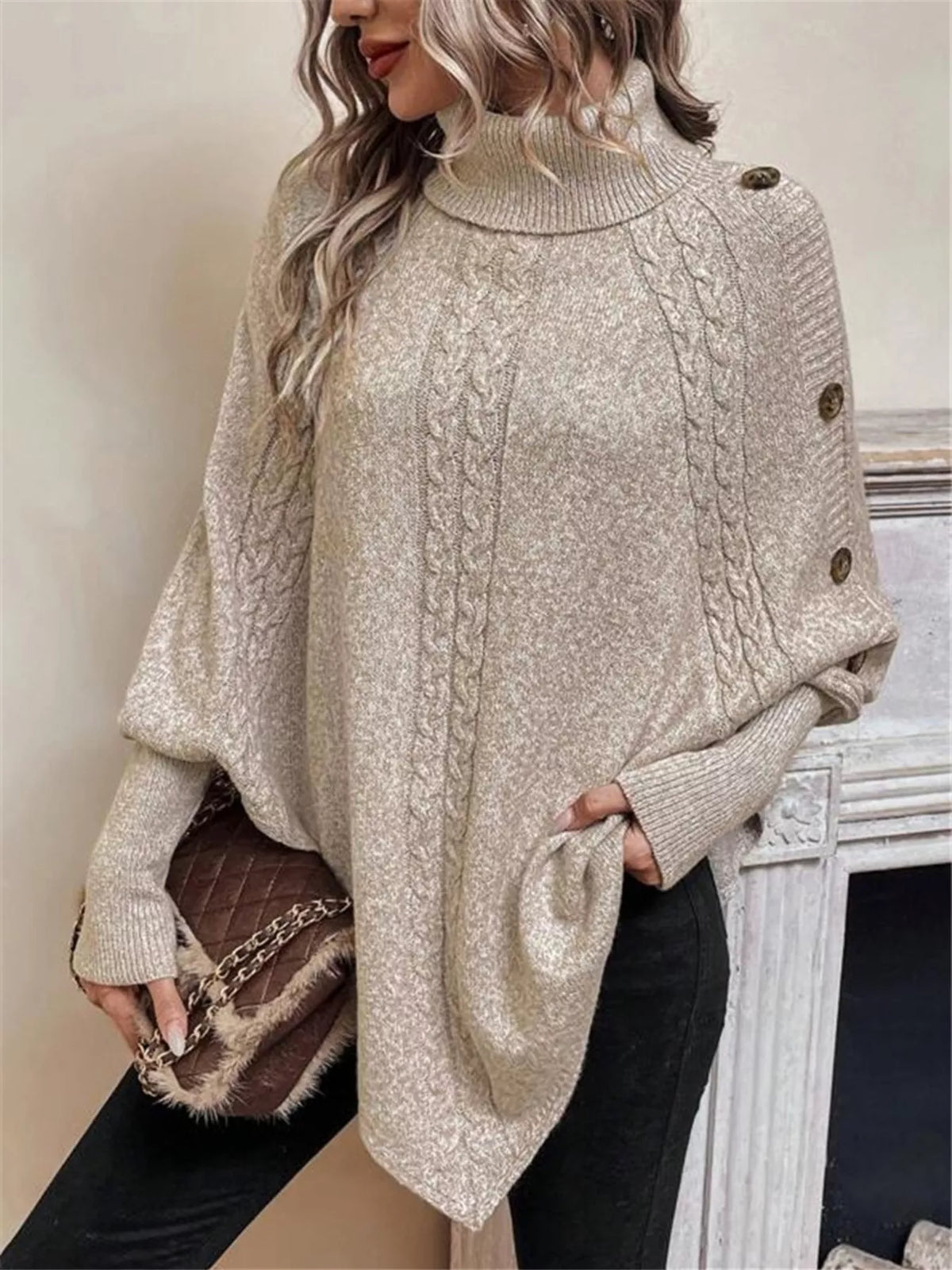 Margot Cable Knit Turtleneck Sweater Black 4