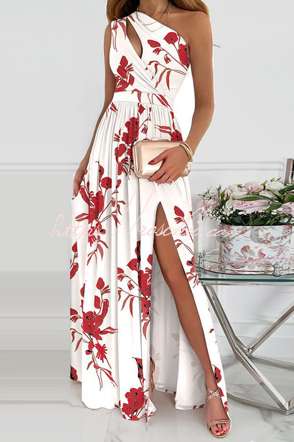 Jolie Floral One-Shoulder Maxi Dress Red 2