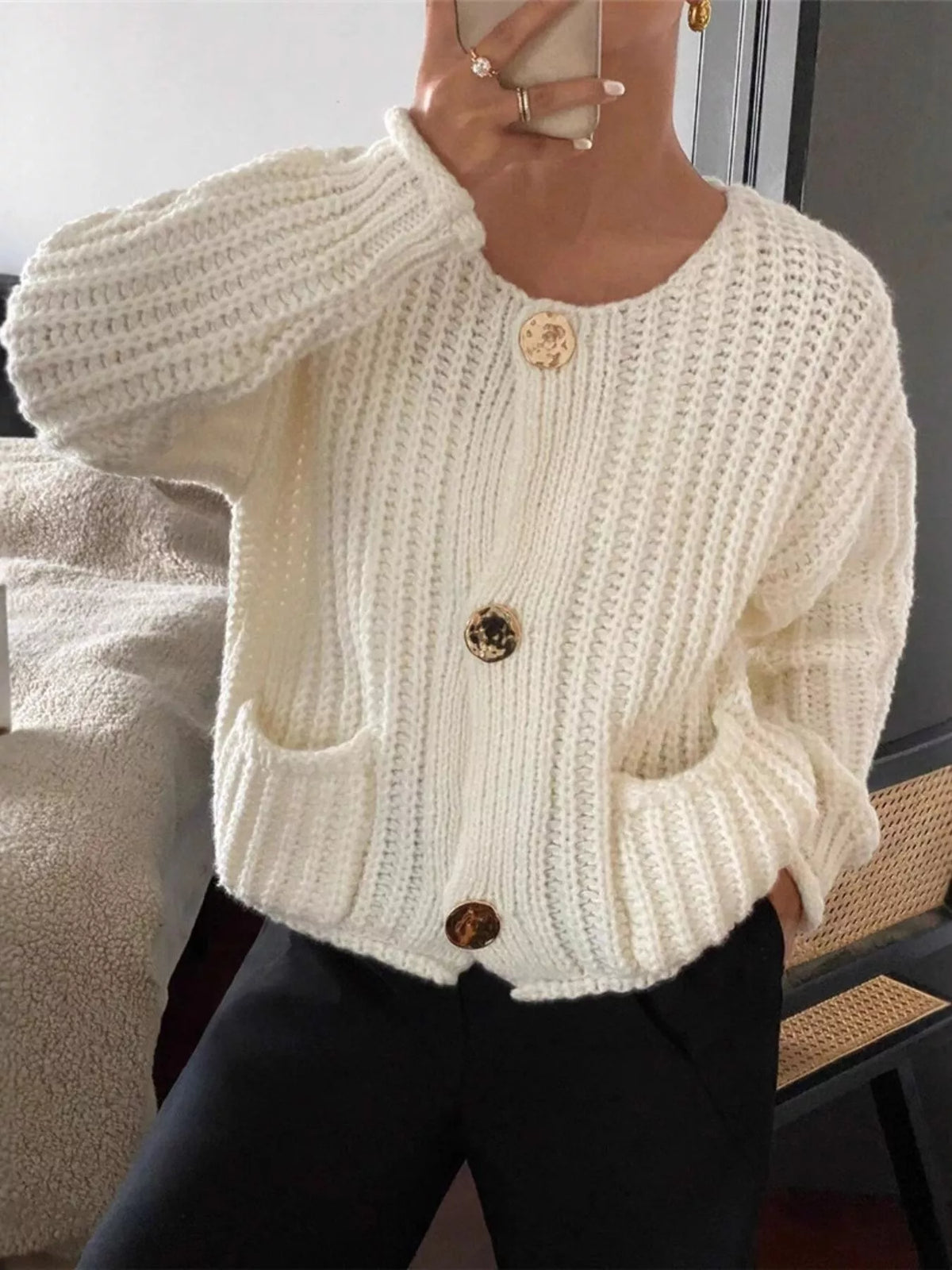 Margot Linen Button Cardigan Black 3