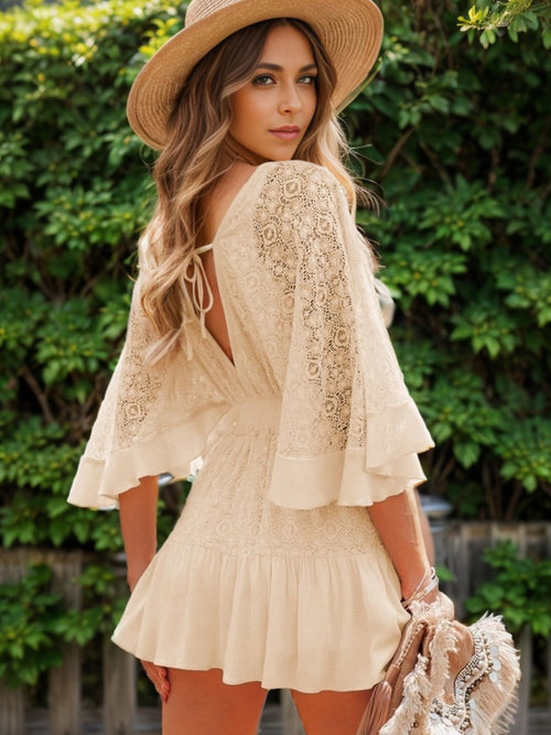 Isabelle Lace Cutout Mini Dress Cream 1