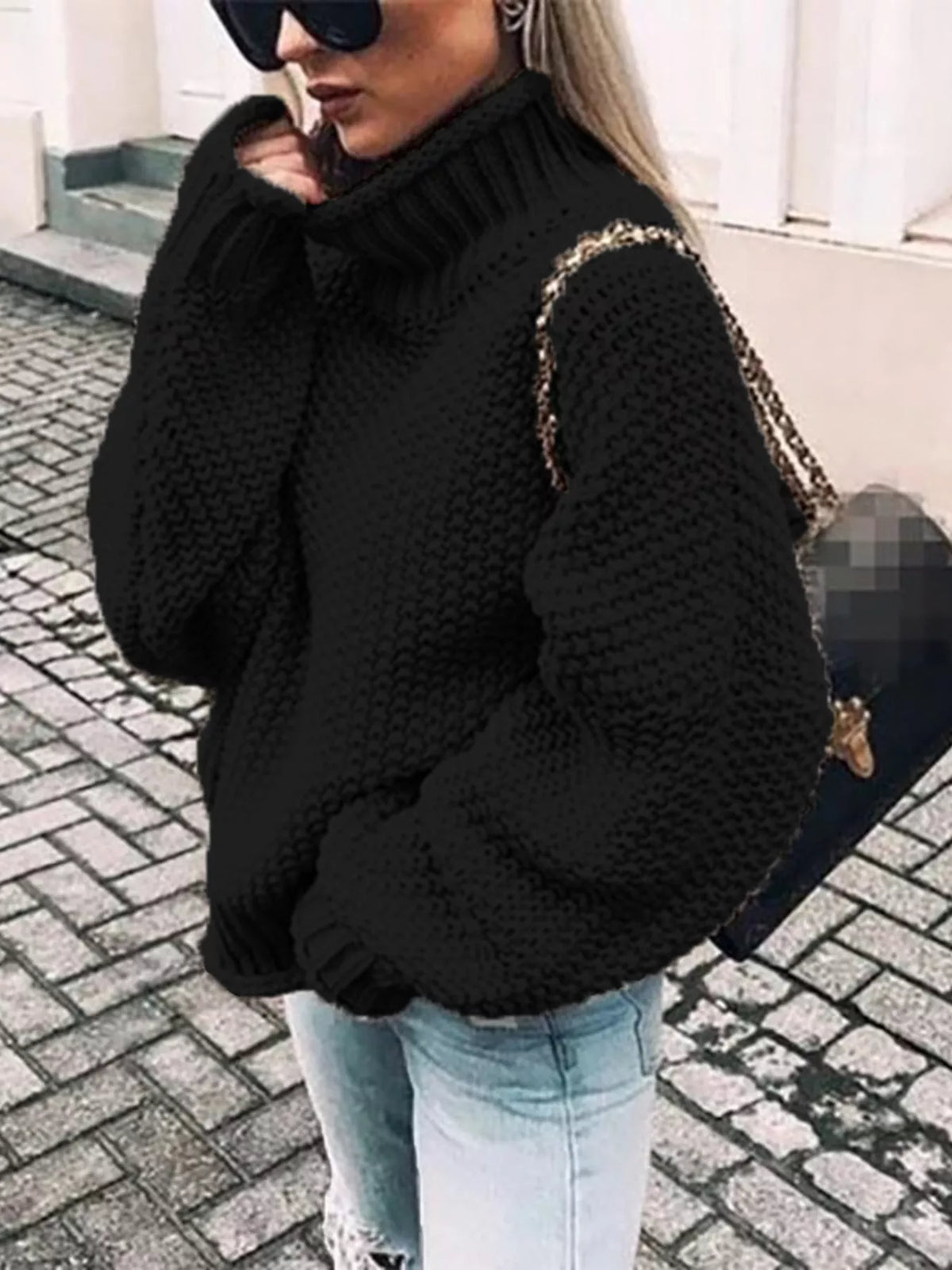 Margot Chunky Knit Turtleneck Sweater Black 4