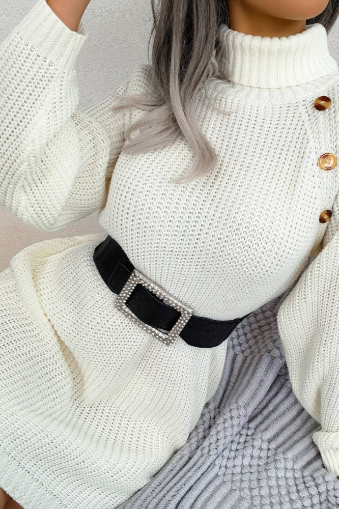 Rosalie Button Knit Midi Dress White 8