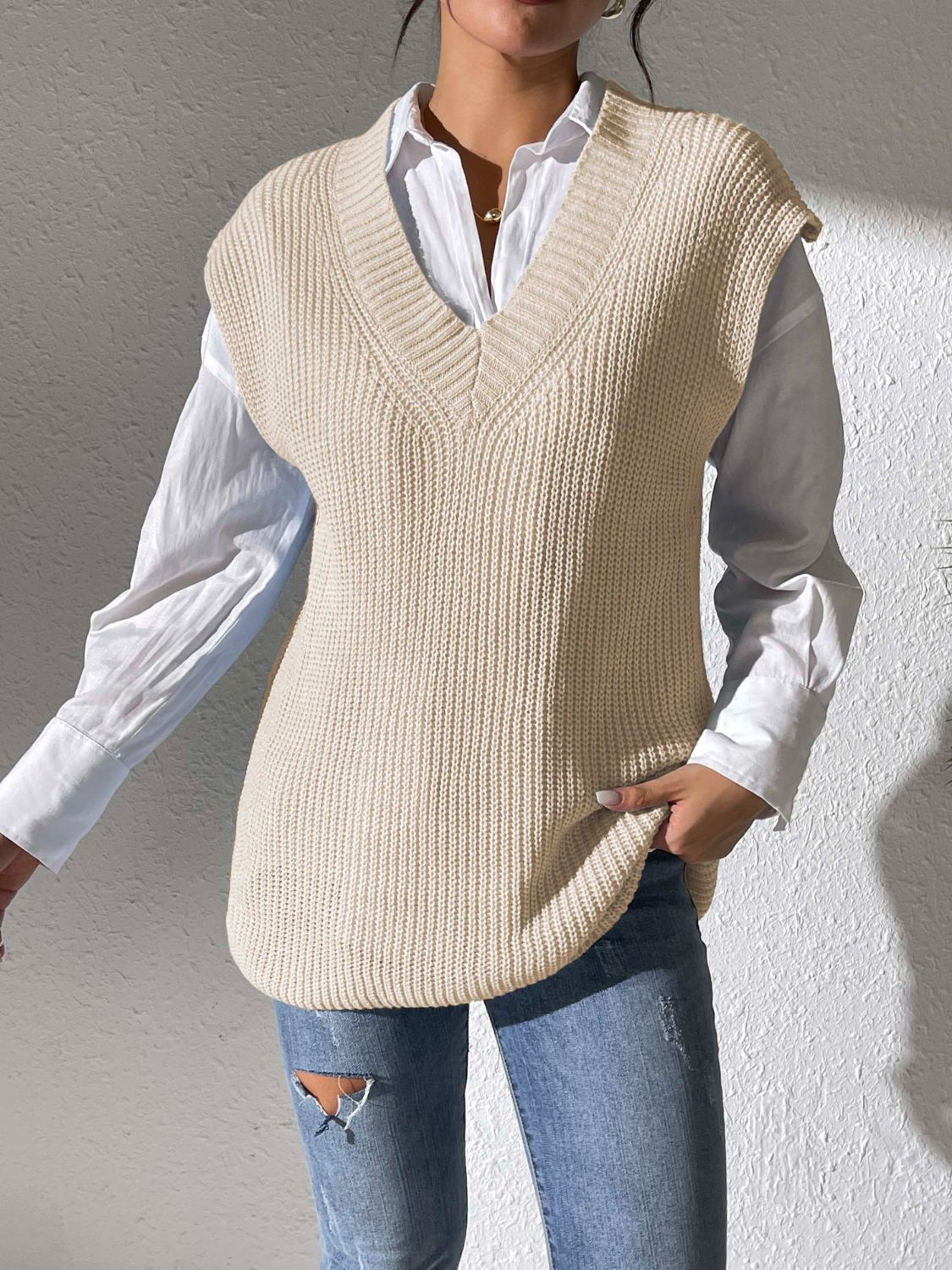 Margot V-Neck Sweater Vest in Light Blue Ivory 10