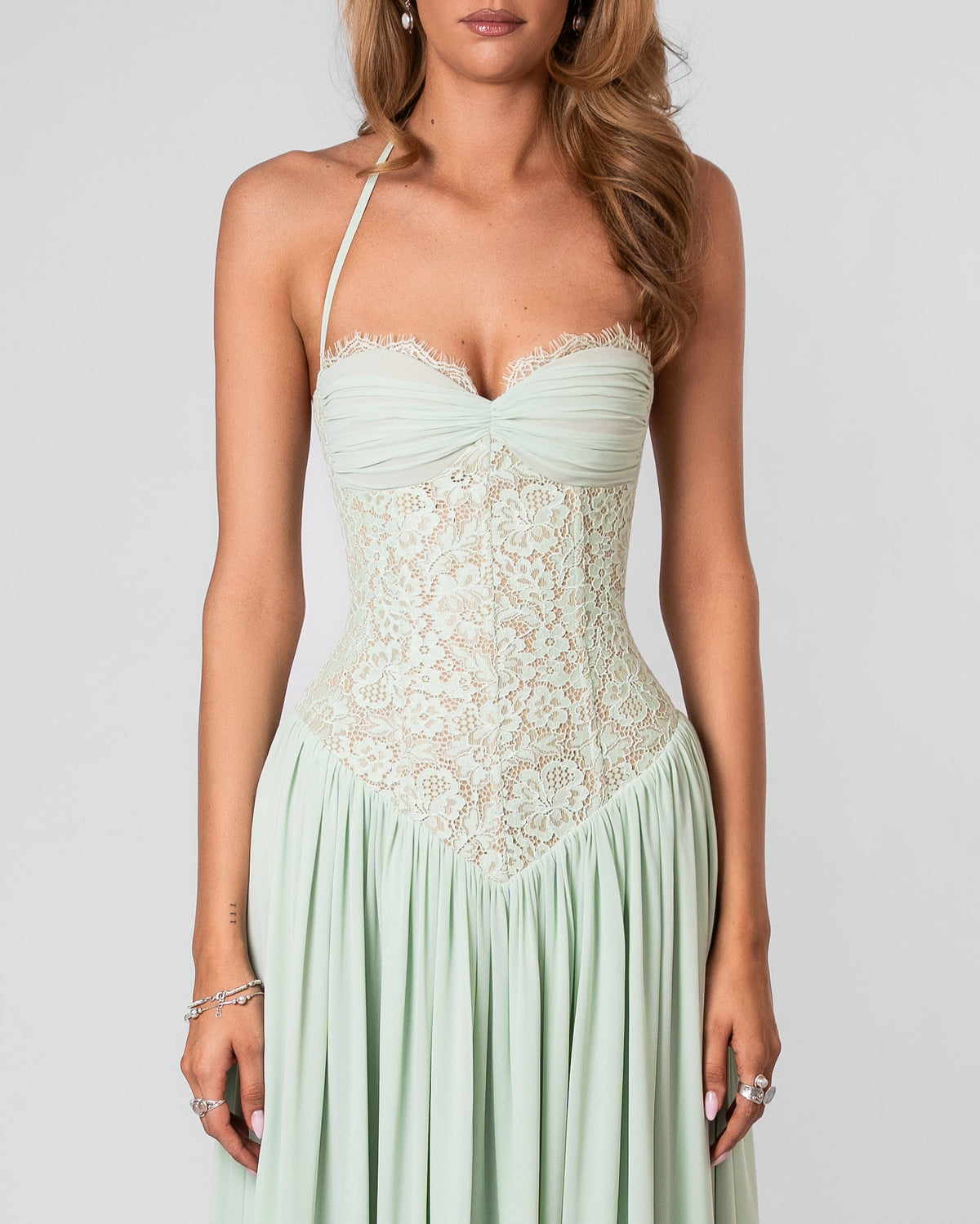 Faye Corset Lace Maxi Dress Mint 2