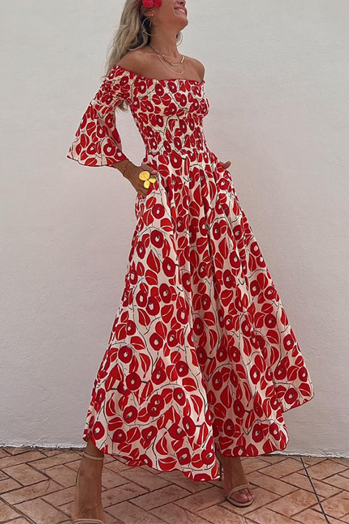 Isadora Abstract Print Swing Maxi Dress Red 5