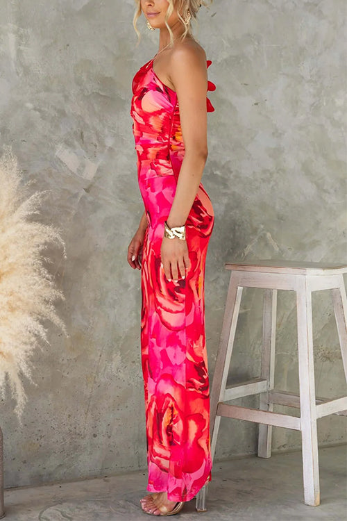 Margot Ruffle One-Shoulder Floral Maxi Dress Blue 5
