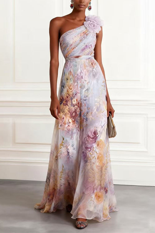 Margot Floral Linen Maxi Dress Lilac 3