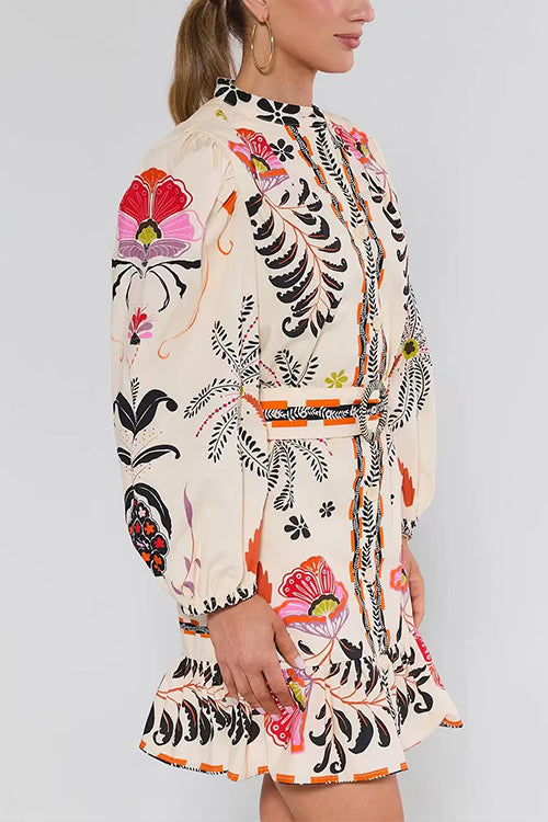 Celeste Floral Ruffle Mini Dress Beige 5