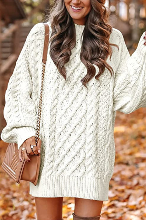 Margot Cable Knit Sweater Dress in Gray Burgundy 2
