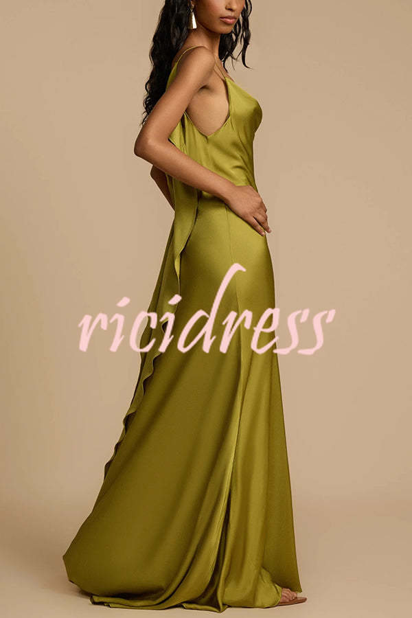 Valentina Satin Maxi Dress Green 6