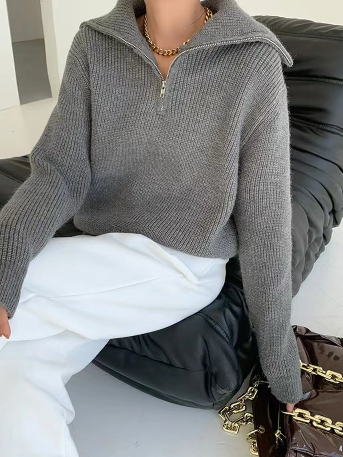 Margot Knit Slip Sweater in Black Cream 5