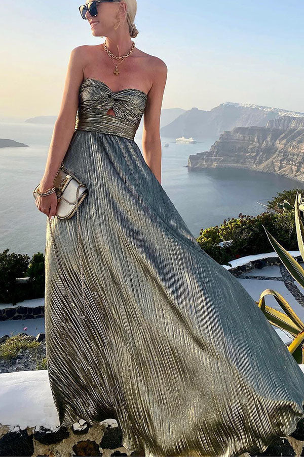 Elowen Off-Shoulder Satin Maxi Dress Silver 2