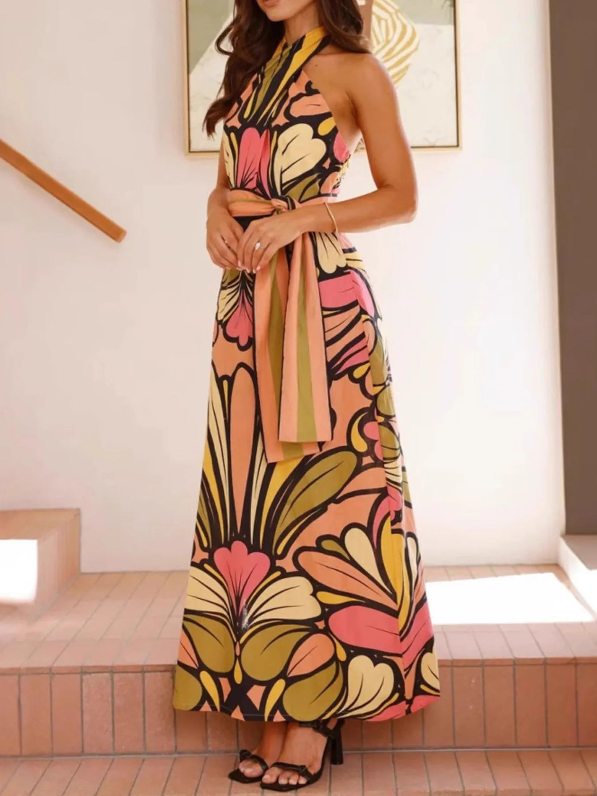 Margot Printed Halter Maxi Dress Multicolor 7