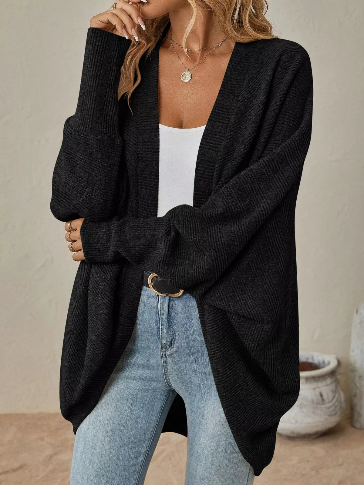 Celestine Open-Front Cocoon Cardigan Dusty Blue 5