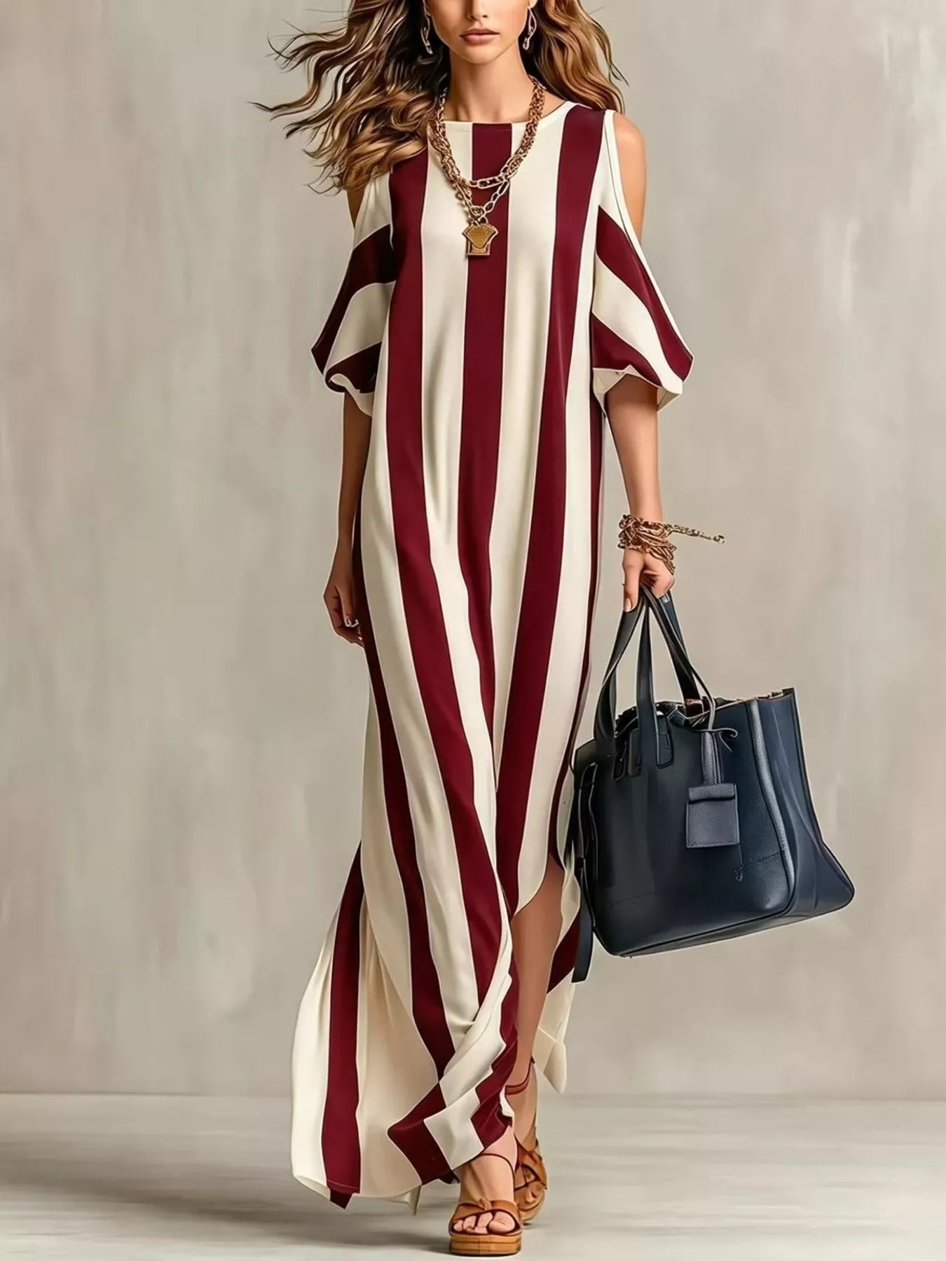 Isadora Striped Cold Shoulder Maxi Dress Pink 5
