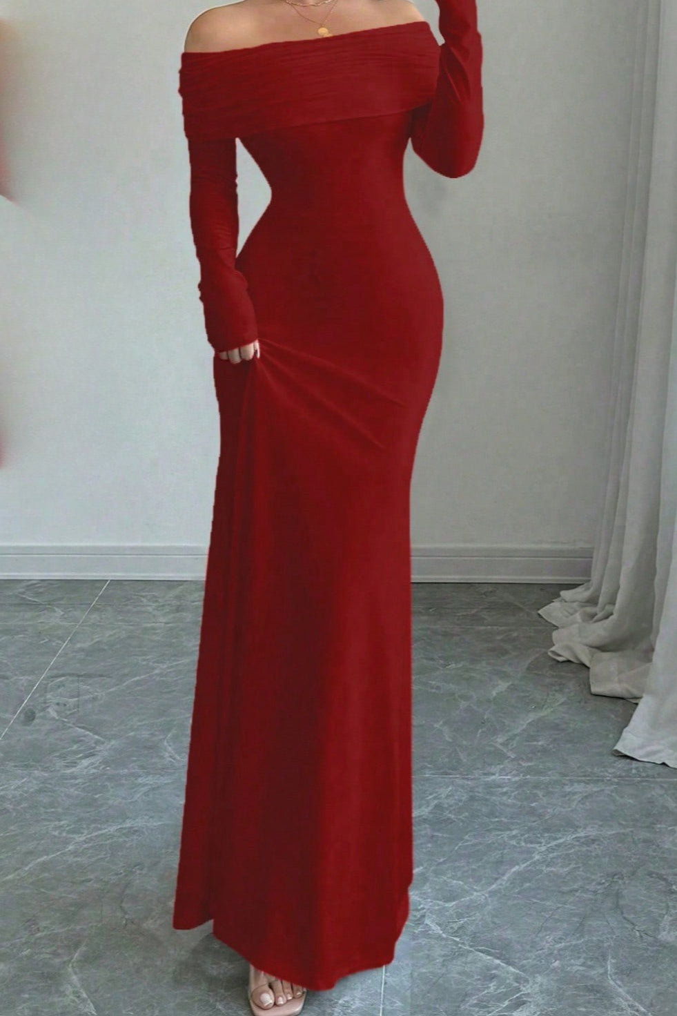 Vivienne Ruched Mermaid Maxi Dress Red 10